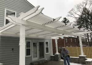 Louvered Pergola and Flagstone Patio