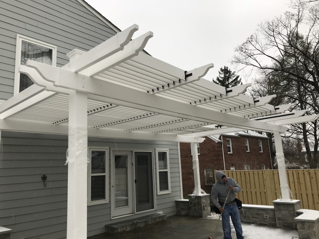 Louvered Pergola and Flagstone Patio